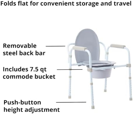 McKesson Folding Bariatric Commode Chair with 7.5 qt, 13 3/4 in, 1 ct | Seat Width