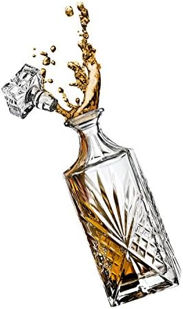 Crystal Whiskey Decanter, Lead-Free Barware Gift for Men, Scotch Bourbon Liquor, Irish Cut, 750ml