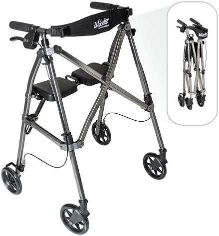Stander Space Saver Rollator, Lightweight Folding Rolling Walker with Seat for Seniors & Adults, 4-Wheel Mobility Aid with 6-inch Wheels