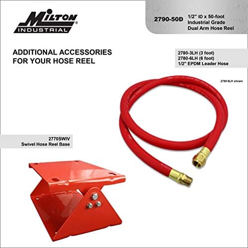 MILTON Industrial Hose Reel 2790-50D, Auto Retractable, Chemical Resistant, Prevent Cracking, Flexible in Extreme Conditions, 1/2” Hose ID