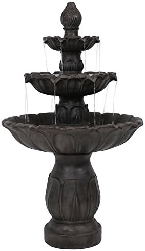 Sunnydaze Classic Tulip 46 in. 3-Tiered Outdoor Water Fountain - Dark Brown | Polystone Construction - 4-Gallon Water Capacity - Includes Electric
