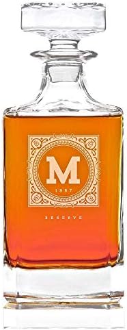 Swanky Badger Personalized Whiskey Decanter, Custom Whisky Decanter, 28 oz, 850ml, 8.5” x 3.5” x 3.5” (Modern)