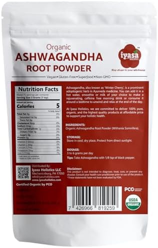 Iyasa Holistics Organic Ashwagandha Powder 16 oz – Natural Superfood Powder to Support Calm
