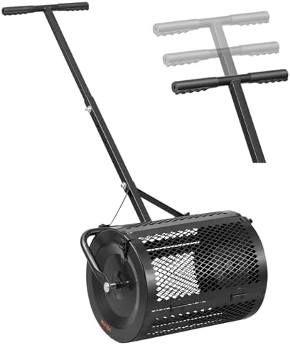 VEVOR Compost Spreader, 36" Wide Peat Moss Spreader with Push/Tow Handle, 4 Heights Adjustable, Powder-Coated Steel Garden Peat Moss Roller, Heavy Duty Grass Seed Roller for Planting Seeding, Black