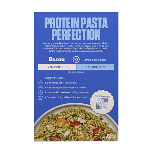 Banza Rotini Protein Pasta Made from Wheat + Chickpeas - 6-Pack, 12 oz Box - High Protein 22g, Classic Taste & Texture, Non-GMO, Kosher, Plant-Based