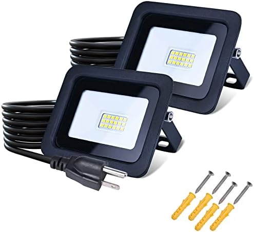 MIWAT 20W 2Pack LED Flood Light, White LED Work Light with Plug