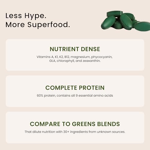 Nutrex Hawaii Pure Hawaiian Spirulina Tablets, Vegan, 500 mg, 400 Count | Spirulina Farm Grown in Kona, Hawaii, Non-GMO, Glyphosate Residue Free, 3rd Party Tested, 60% Protein, Superfood Supplement