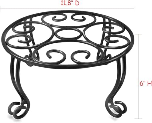 TREEZITEK 2 Pack Heavy Duty Iron Plant Stand, 11.8'' Diameter, 6'' Tall, Black, Powder Coated, Round, Sturdy & Stable, Indoor/Outdoor