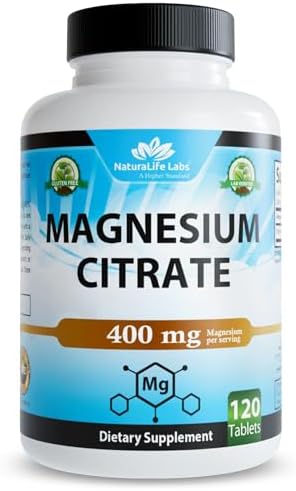 NaturaLife Labs Magnesium Citrate 400 mg per Serving – 120 Tablets, Vegan, Non-GMO