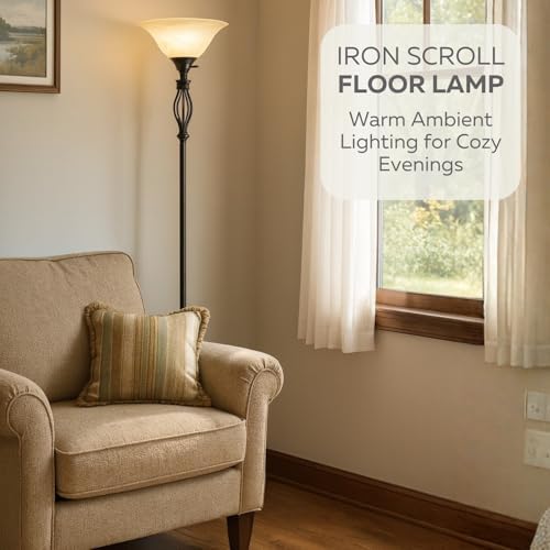 LIGHTACCENTS Bronze Floor Lamp with Glass Alabaster Swirl Amber Shade - Elegant Home Decor Standing Lamp - Ideal Floor Lamps for Living Room