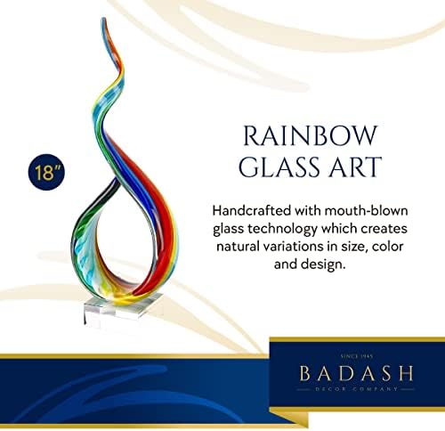 Badash Rainbow Murano-Style Art Glass Sculpture Centerpiece, 18 Inch | Murano-style art glass sculpture for tabletop decor, living rooms, offices, shelves, console tables and gifts