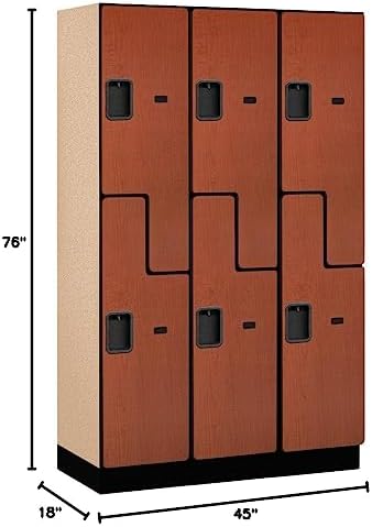 Salsbury Industries 2-Tier S-Style Extra Wide Designer Wood Locker with Three Wide Storage Units, 6-Feet High by 18-Inch Deep, Mahogany