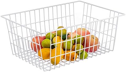 iPEGTOP Wire Storage Freezer Baskets, Set of 2 Large 15.4" Household Metal Organizer Storage Bins Basket for Kitchen Cabinets, Refrigerators, White
