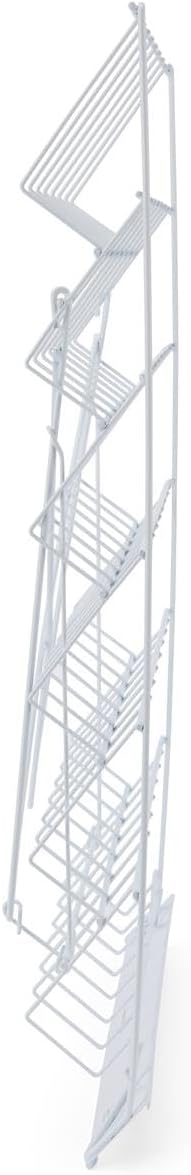 Displays2go 6-Tier Wire Magazine Rack, White | For Brochures & Literature, Metal Countertop Display Rack, Front Sign Channel, WRC6T18WT