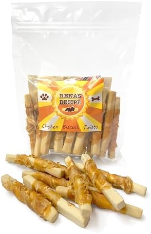 Rena's Recipe Chicken Wrapped Biscuit Twists Dog Treats, 8 oz | Crunchy Biscuit Sticks Wrapped with Real Chicken and Glucosamine
