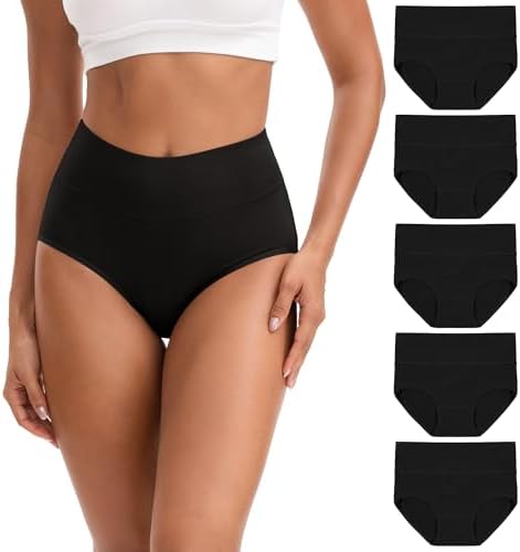 INNERSY Women's High Waisted Underwear Cotton Panties Regular & Plus Size 5-Pack