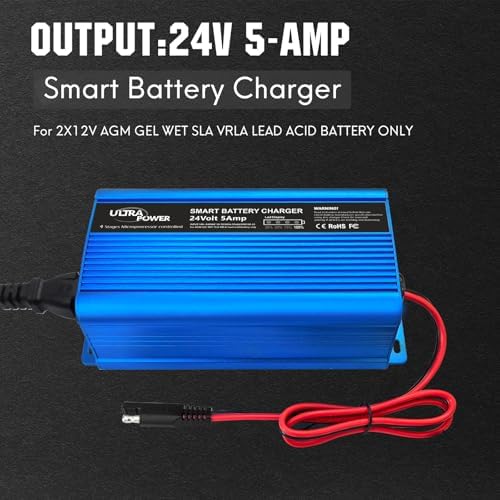 ULTRAPOWER 24V 5A Battery Charger, Universal Battery Charger Maintainer with 4LEDs Indicator, XLR Connector for Cars, Trucks, RVs, ATVs, UTVs