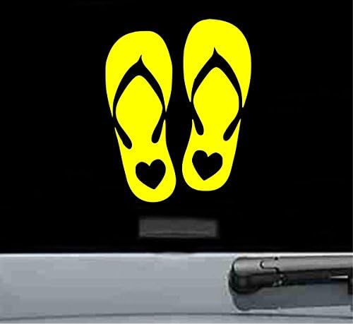 JS Artworks Flip Flops with Heart Vinyl Decal Sticker (Yellow)