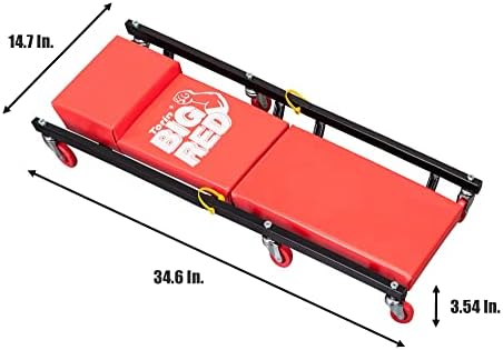 BIG RED Rolling Garage/Shop Creeper: 2-Piece, 36" Padded Mechanic Cart with Headrest and 6 Casters, Red,AR7565B,Torin
