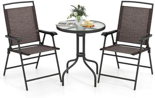 S AFSTAR 3-Piece Bistro Set, Patio Furniture Set for Outdoor Poolside Balcony Garden Yard, 28" H Outdoor Round Table and 2-Pack Folding Chairs