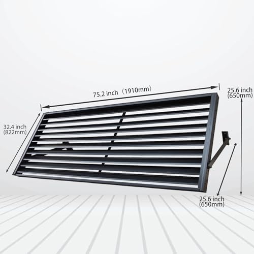 75.2" W x 32" H Black Aluminum Bahama Shutter Window Awning, Exterior Fixed Metal Louvered Canopy Sun Shade Rain Shelter for Doors, Windows, Entryway