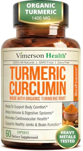 Turmeric Curcumin Supplement – 1200mg Organic Turmeric Curcumin with Black Pepper Extract for Max Absorption – Digestive & Joint Supplements for Men & Women w. Tumeric Extract & Bioperine – 60 Caps