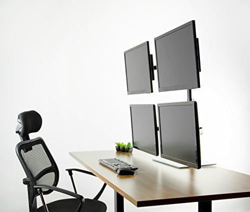 VIVO Black Adjustable Quad Monitor Desk Stand Mount, Free Standing Heavy Duty Glass Base, Holds 4 Screens up to 27 inches, STAND-V004FG