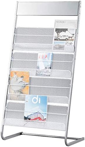 GENMO Floor-Standing Magazine Rack, Carbon Iron Steel, Silver, 4 Large Shelves, Convenient Installation, Suitable for Reception Areas