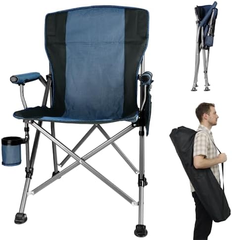 Adjustable Back Folding Camping Chair for Camp, Picnic, Lawn, Fishing | Adjustable Back; Weight Capacity 400 LBS;Hard Arm Portable Chair;Cup Holder;Storage Bag;carrying bag