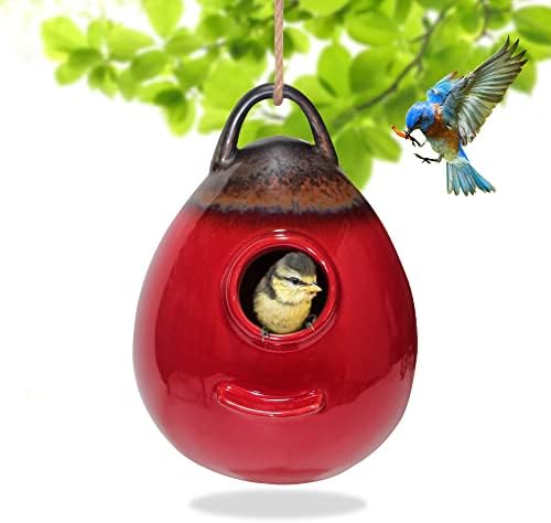 Kimdio Birdhouse Ceramic Hanging Birdhouses Bird Hut Hanging Outdoor Birdhouse for Wild Birds, Finch, Cardinal, and Bluebird - Blue