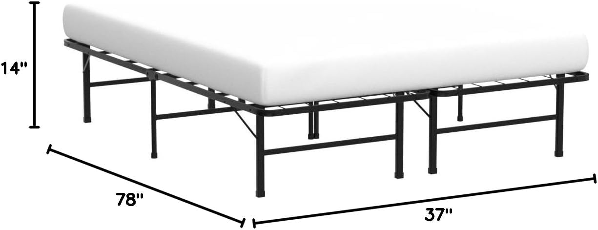 Linenspa Folding Metal Platform Bed Frame - Easy Assembly - Sturdy Steel - No Box Spring Needed - Underbed Storage - Mattress Foundation - 14" High