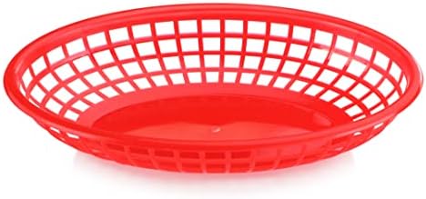 New Star Foodservice 44164 Fast Food Baskets, 9.25 x 6 inch Oval, Set of 12, Red