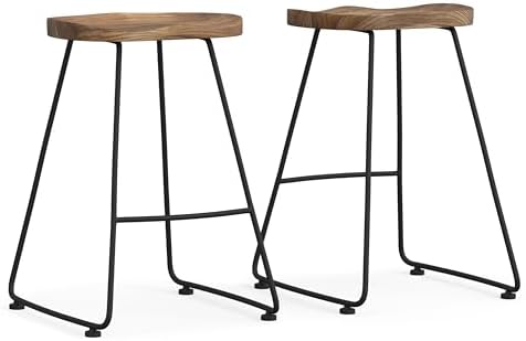 SIMPLIHOME Amberly Rustic Metal 24 Inch Saddle Counter Height Stool (Set of 2) in Natural/Black, For the Dining Room and Kitchen