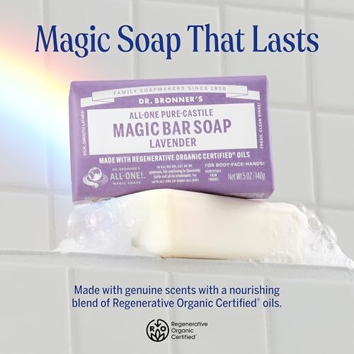 Dr. Bronner's Pure-Castile Magic Bar Soap - Made with Regenerative Organic Certified Oils - For Face, Body, Hair- Gentle on Sensitive Skin - Vegan Soap Bars for Men & Women - Lavender, 2 Pack, 5oz