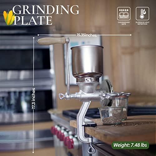 Alpine Cuisine Manual Cast Iron Coffee Grinder 17" High Hopper Multi-Purpose Mill for Corn Nuts Wheat Spices Seed Herbs Heavy Duty for Kitchen Homes