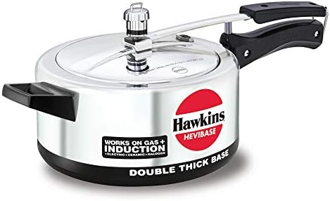 Hawkins Aluminium 5 Litre Hevibase Pressure Cooker, Induction Inner Lid Cooker, Silver (Ih50)