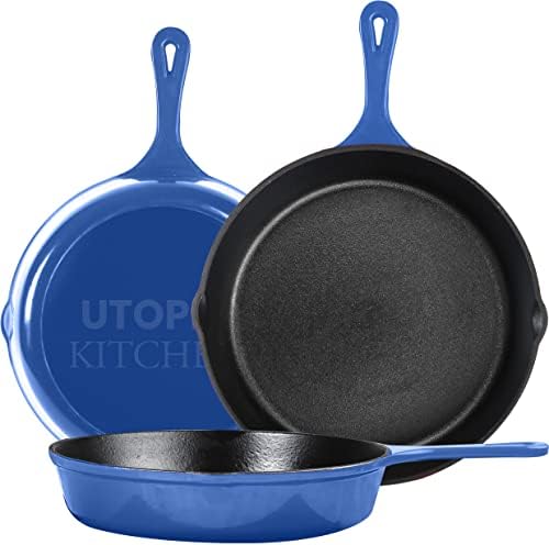 Utopia Kitchen Cast Iron Skillet Set 3 Piece 6 8 10 Inch PFAS-Free Black | Chef Pan, Even Heat Distribution, Stovetop, Campfire and Grill Safe, Large Skillet Set, Indoor Outdoor Use