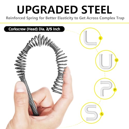 Drain Auger 25 Ft with Gloves, Heavy Duty Plumbing Snake Drain Clog Remover | Long Flexible Drain Snake for Deep Clog Removal