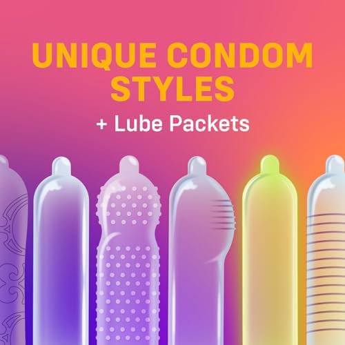 ONE® Condoms Mixed Pleasures™ Variety Pack | Ultra Thin, Glowing, Flavored, and Textured Condoms | 24 Count