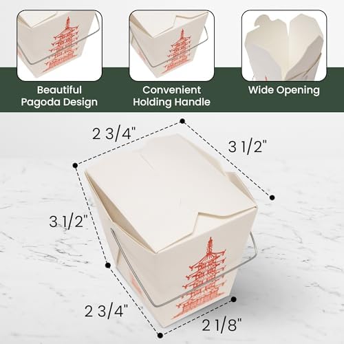 15 Count 16 oz Pagoda Wire Handle Chinese Takeout Box Oyster Pails