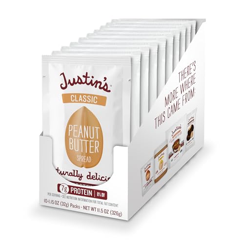 Justin's Classic Crunchy Peanut Butter Squeeze Packs - 1.15 oz - 10 pack | Shelf Stable Sandwich Spread