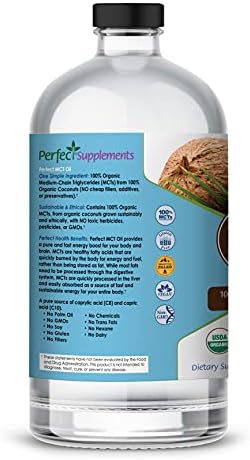 Perfect Supplements – Perfect MCT Oil – 30oz – Organic Coconut MCTs Unflavored Oil – Boosts Sustainable Energy for Body & Brain