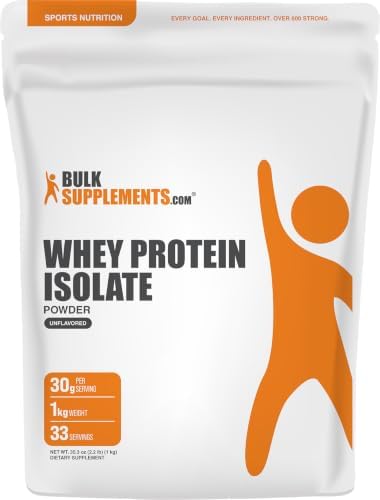 BulkSupplements.com Whey Protein Isolate Powder - Unflavored Whey Protein Powder, Nutritional Supplement - Gluten Free, 30g per Serving, 1kg (2.2 lbs) (Pack of 1)