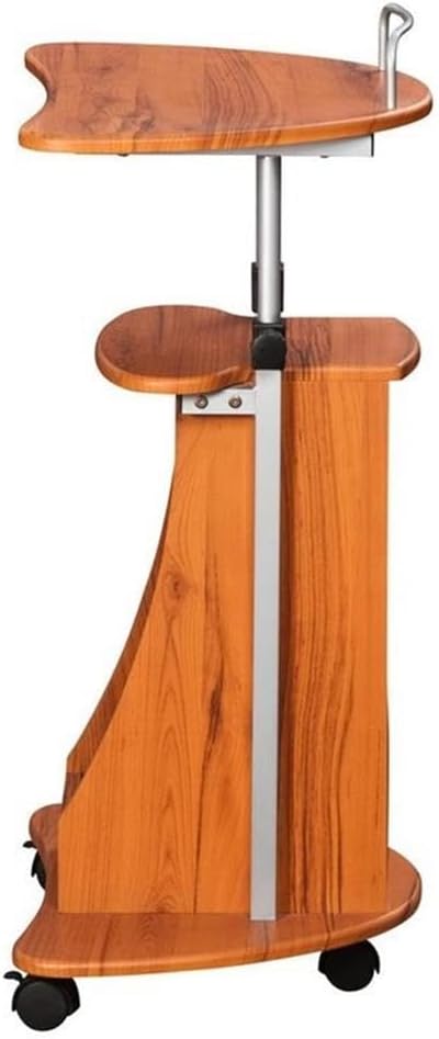 Pemberly Row Sit-to-Stand Rolling Laptop Cart, Adjustable Height 28-46 in, Wood Grain Finish MDF Panels, Open Storage with Accessory Shelf