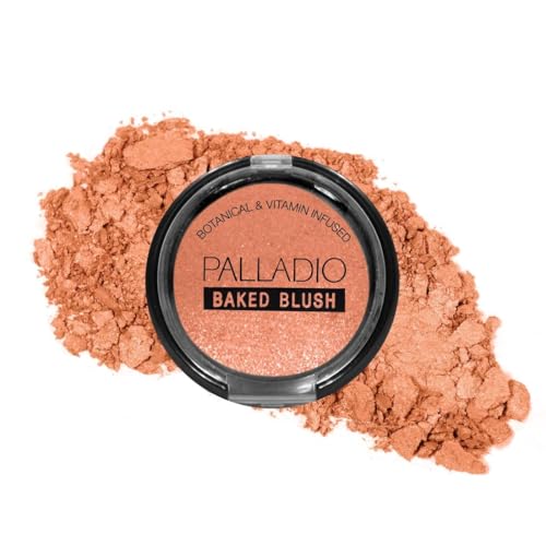 Palladio Baked Blush, Highly Pigmented Shimmery Formula, Easy to Blend and Highly Buildable, Apply Dry for a Natural Glow or Wet for a Dramatic Luminous Look, Long Lasting for All day Wear, Berry