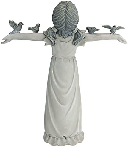 Design Toscano Basking in Glory Little Girl with Birds Outdoor Garden Statue, Medium, 16 inches tall, Cast Stone Resin, Two Tone Stone Finish