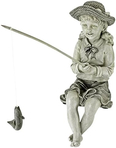 Design Toscano Frederic the Little Fisherman of Avignon Boy Fishing Garden Statue, 15 Inch Tall, Cast Stone Resin, Two Tone Stone Finish