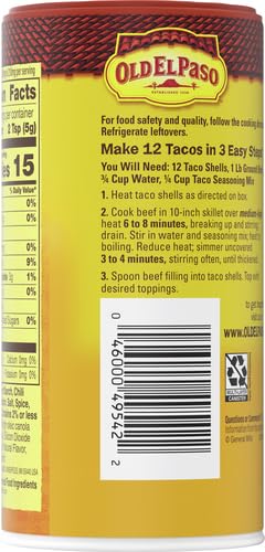 Old El Paso Taco Seasoning, 25% Less Sodium, Large Size, 6.25 oz | 25% Less Sodium Vs. Original, Large Canister for Batch Cooking, Seasons Tacos, Soups & Dips