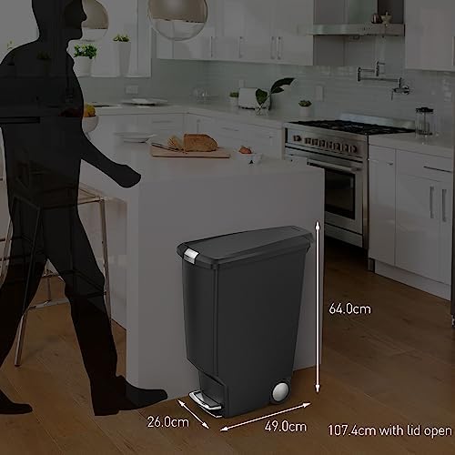 simplehuman 40 Liter / 10.6 Gallon Slim Kitchen Step Trash Can With Secure Slide Lock, Black Plastic