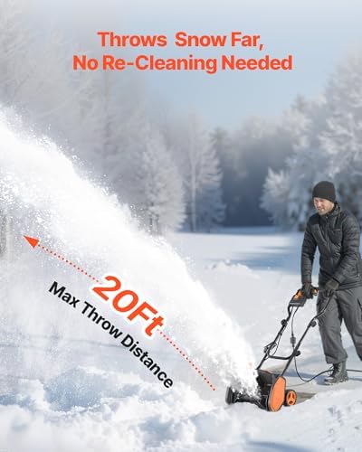 VEVOR Corded Electric Snow Shovel, 12A 17 inch Snow Shovel, 60° Adjustable Chute, 20 ft Throwing Distance, Snowthrower with Dual Safety Switch